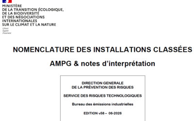 Une nouvelle version V58 de la NOMENCLATURE ICPE – 26 juin 2026